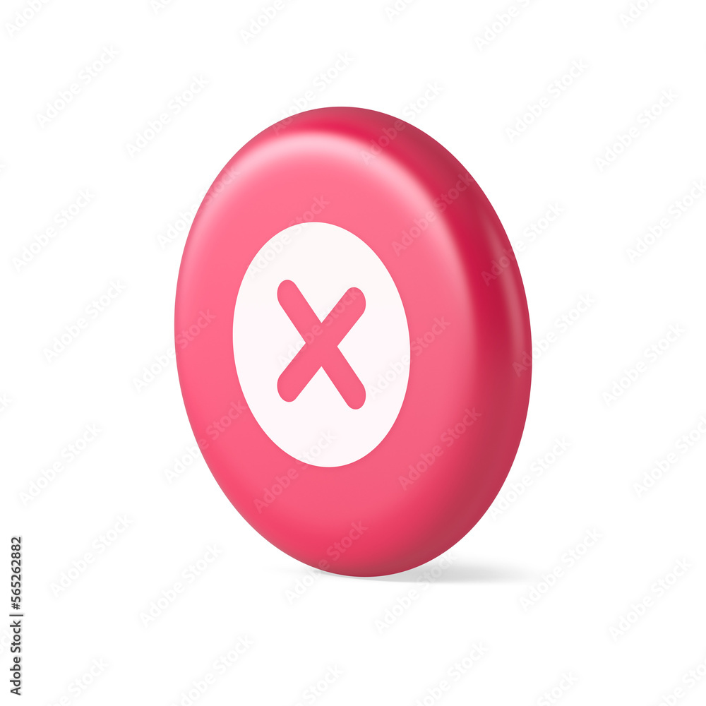 Cross button cancel reject decline negative forbidden fail 3d round realistic icon