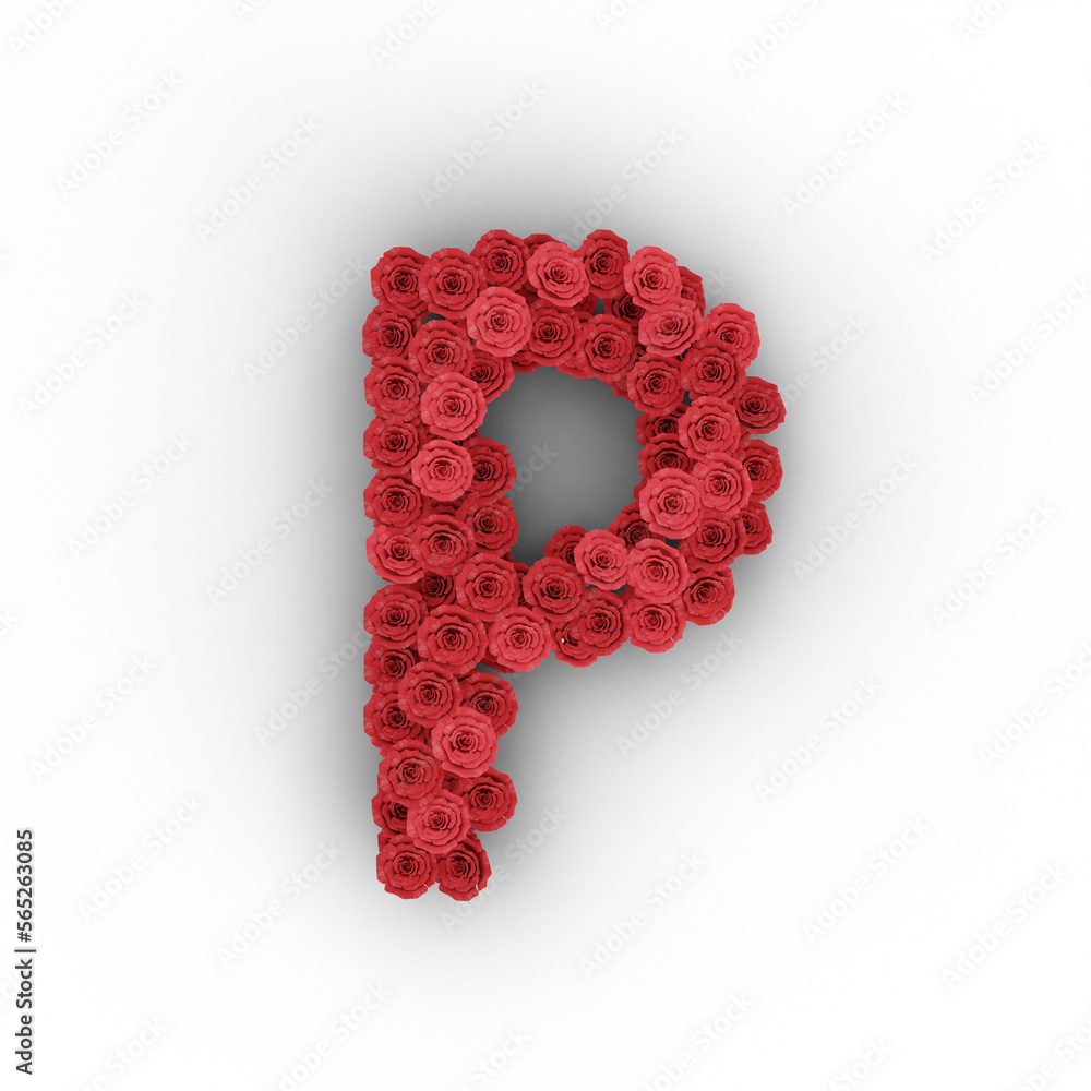 3D render of alphabet text made of red roses isolated on transparent background 3D render of alphabet text made of red roses isolated on transparent background