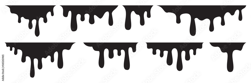Paint drips. Dripping icons set. Current black paint. Current drops. Vector illustration Paint drips. Dripping icons set. Current black paint. Current drops. Vector illustration