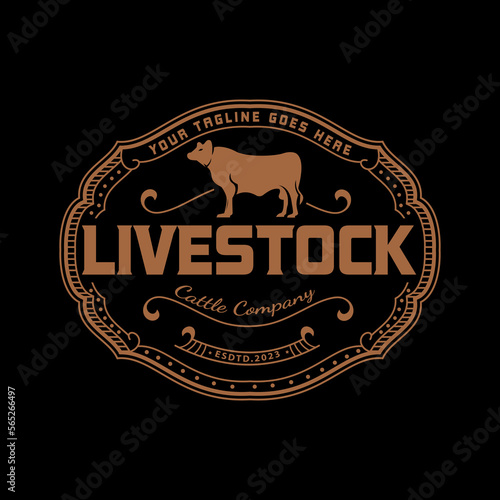 Retro Vintage illustration of Angus Beef Emblem Cattle logo label, Typography vector design stamp