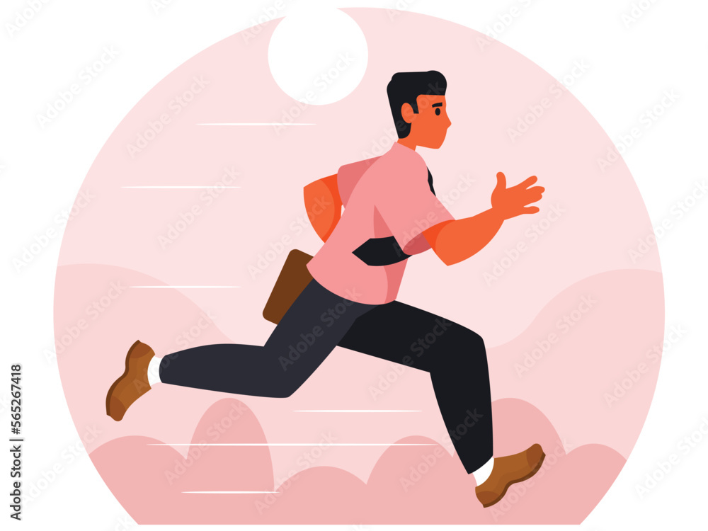 Running teacher. The teacher is late for the lecture. Worker rushing to work. Vector graphics
