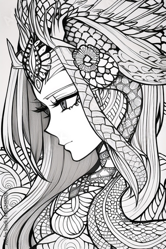 Colouring picture drawn in zentangle style. Coloring Book. Coloring book page Generative AI Content by NovelAI