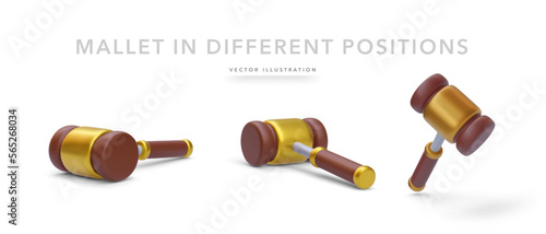 Set of 3d realistic wooden mallet