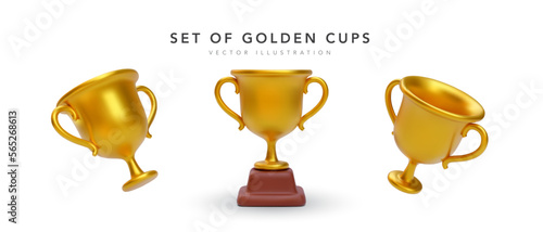 Set of 3d realistic golden cup