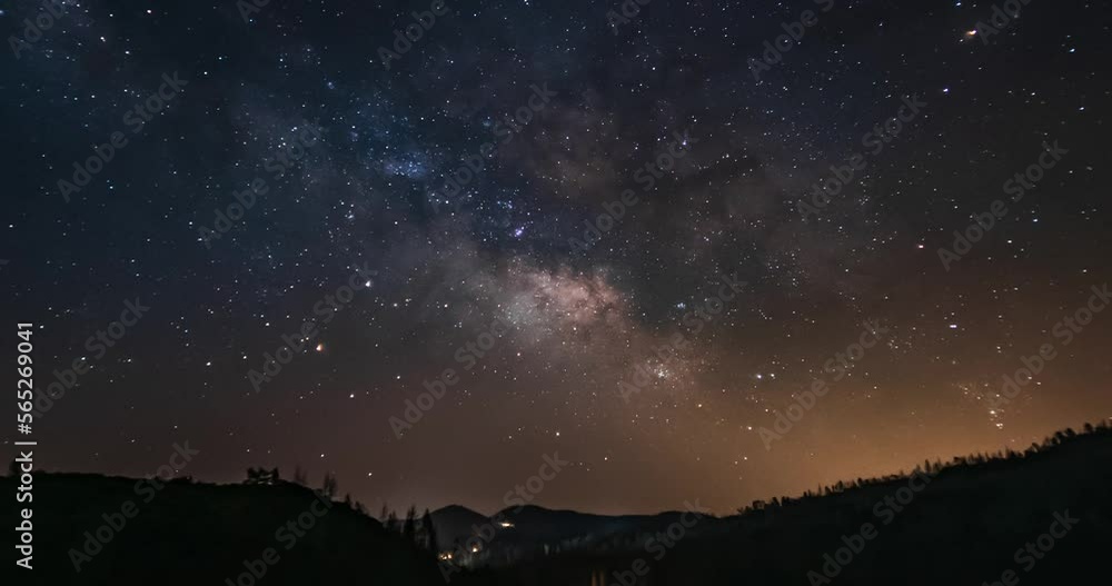 Timelapse of Milky Way at night. Starry sky in the darkness. Evidence of the rotation of the Earth Timelapse of Milky Way at night. Starry sky in the darkness. Evidence of the rotation of the Earth