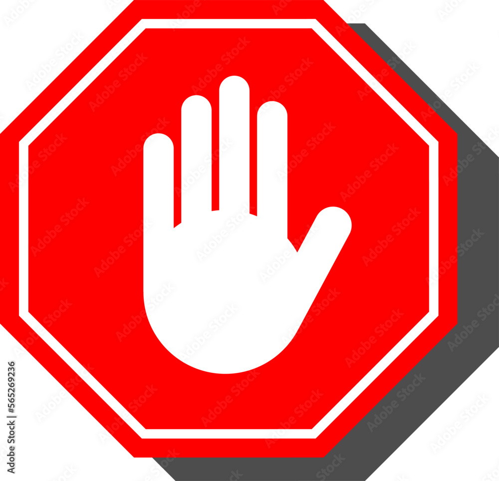 Red Stop Hand Block Octagon Sign or Adblock Icon with Shadow Effect ...