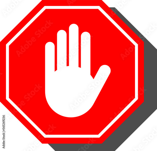 Red Stop Hand Block Octagon Sign or Adblock Icon with Shadow Effect. Vector Image.