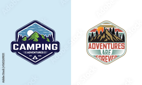 Adventure outdoor mountain logo design vector illustration and vector graphic for t-shirt design photo