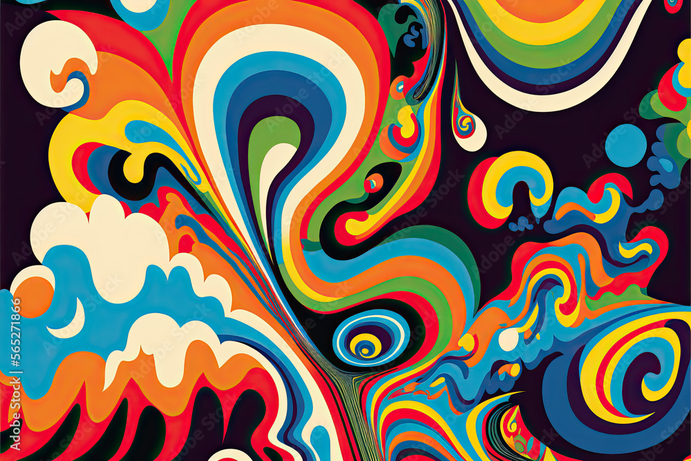 Fototapeta premium Psychedelic background, pattern, texture, '70s style, generative ai
