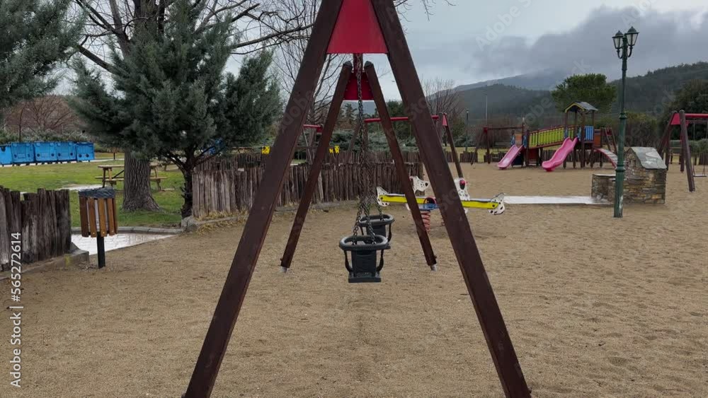 Wooden Swings Kids Playground Rainy Gloomy Day 2 Wooden Swings Kids Playground Rainy Gloomy Day 2