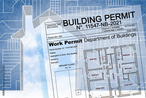 Building Permit concept with imaginary building approvation and residential home photo