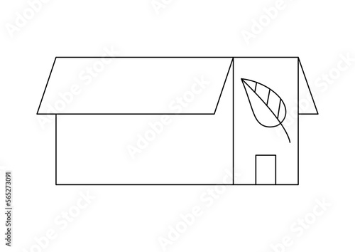 Sustainable recycle cardboard box parcel with leaf line art icon isolated on white background. Biodegradable reusable linear package. Vector flat design illustration.