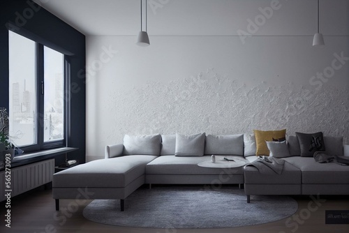 Fotografiet strong mildew in large stains is located on white interior wall in apartment