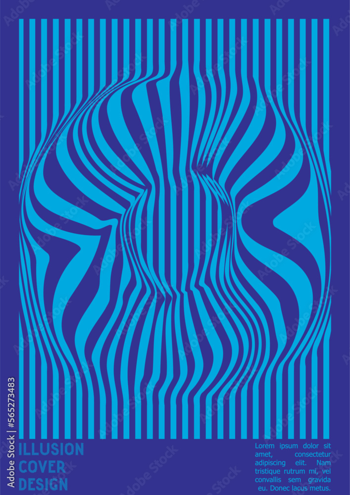 Geometrical Poster Design with Optical Illusion Effect. Modern Psychedelic  Cover Page Collection. Colourful Wave Lines Background. Fluid Stripes Art.  Swiss Design. Vector Illustration for Brochure. Stock Vector