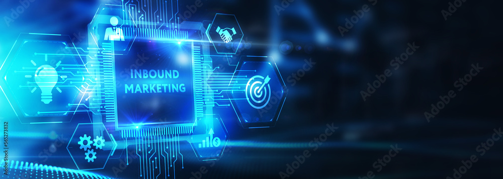 Business, technology, internet and network concept. Virtual screen of the future and sees the inscription: Inbound marketing. 3d illustration Business, technology, internet and network concept. Virtual screen of the future and sees the inscription: Inbound marketing. 3d illustration