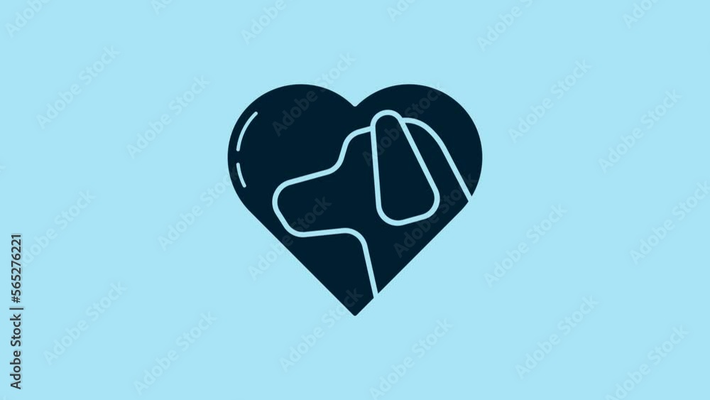 Blue Heart with dog icon isolated on blue background. Pet paw in heart. Love to the animals. 4K Video motion graphic animation Blue Heart with dog icon isolated on blue background. Pet paw in heart. Love to the animals. 4K Video motion graphic animation
