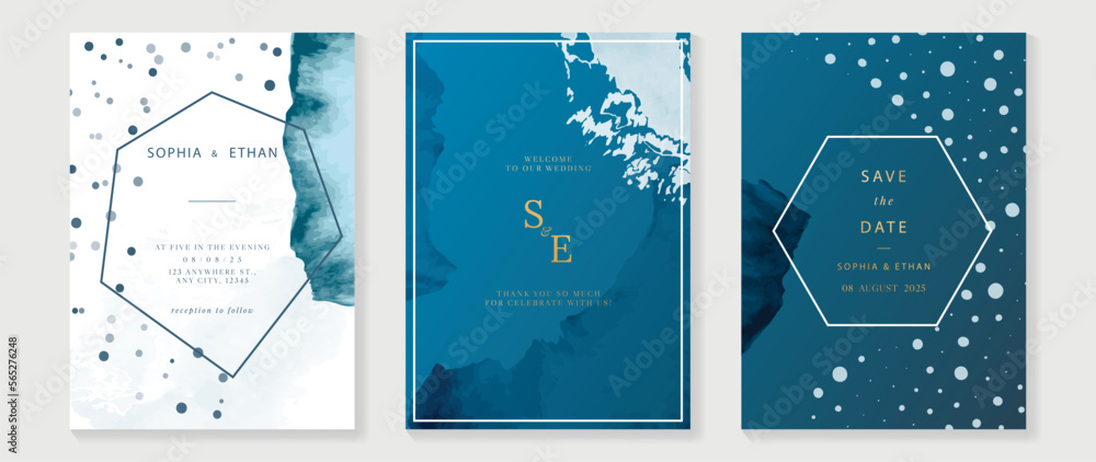 Luxury wedding invitation card background vector set. Abstract geometric frame with marble watercolor texture template background. Design illustration for wedding and vip cover template, banner. Luxury wedding invitation card background vector set. Abstract geometric frame with marble watercolor texture template background. Design illustration for wedding and vip cover template, banner.
