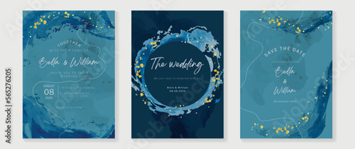 Luxury wedding invitation card background vector set. Abstract elegant marble watercolor with glitter gold texture template background. Design illustration for wedding and vip cover template, banner.