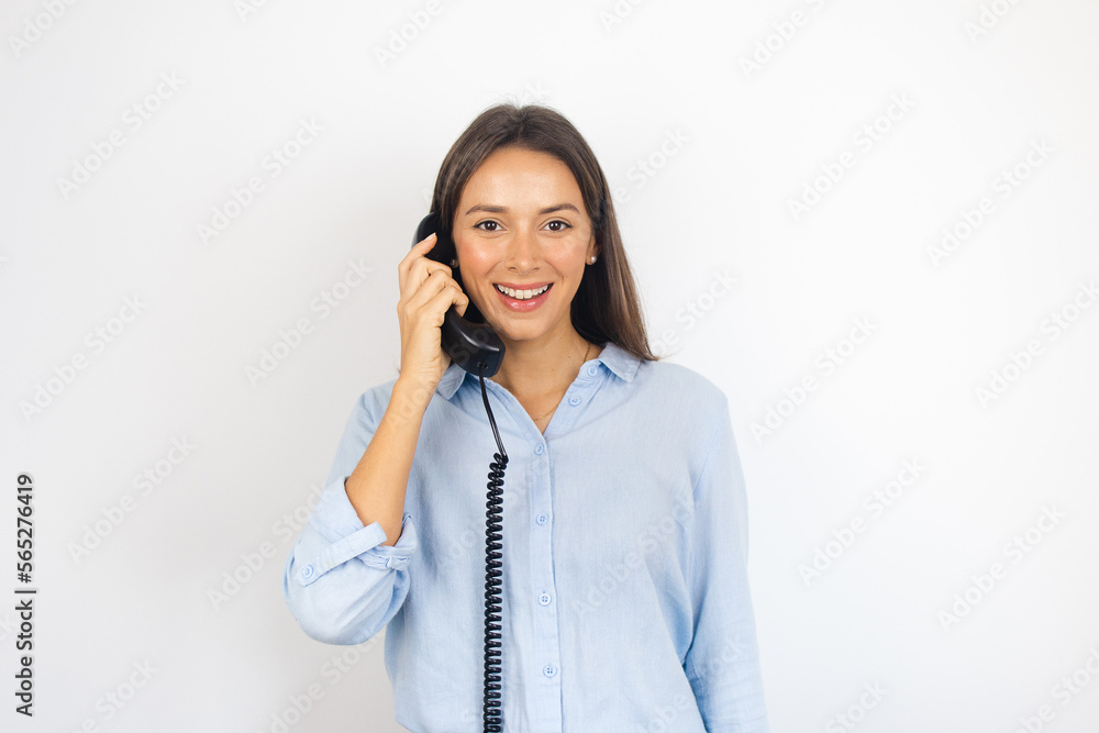 Portrait of a Business Woman Holding a Phone Call Us Contact Us Customer Support Portrait of a Business Woman Holding a Phone Call Us Contact Us Customer Support