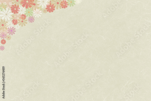 和紙の背景にカラフルな和の花模様　フレームデザイン