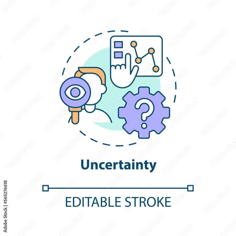 Uncertainty concept icon. Data analysing skills. ICT literacy level abstract idea thin line illustration. Isolated outline drawing. Editable stroke. Arial, Myriad Pro-Bold fonts used