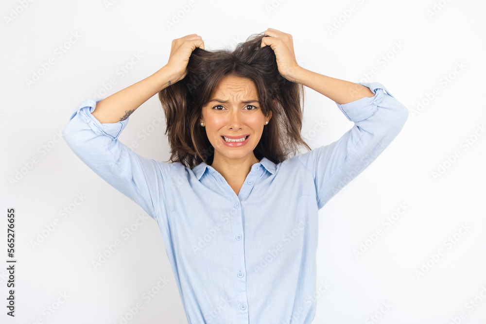 Portrait of a Woman Feeling Stressed and Overwhelmed Burnout Portrait of a Woman Feeling Stressed and Overwhelmed Burnout