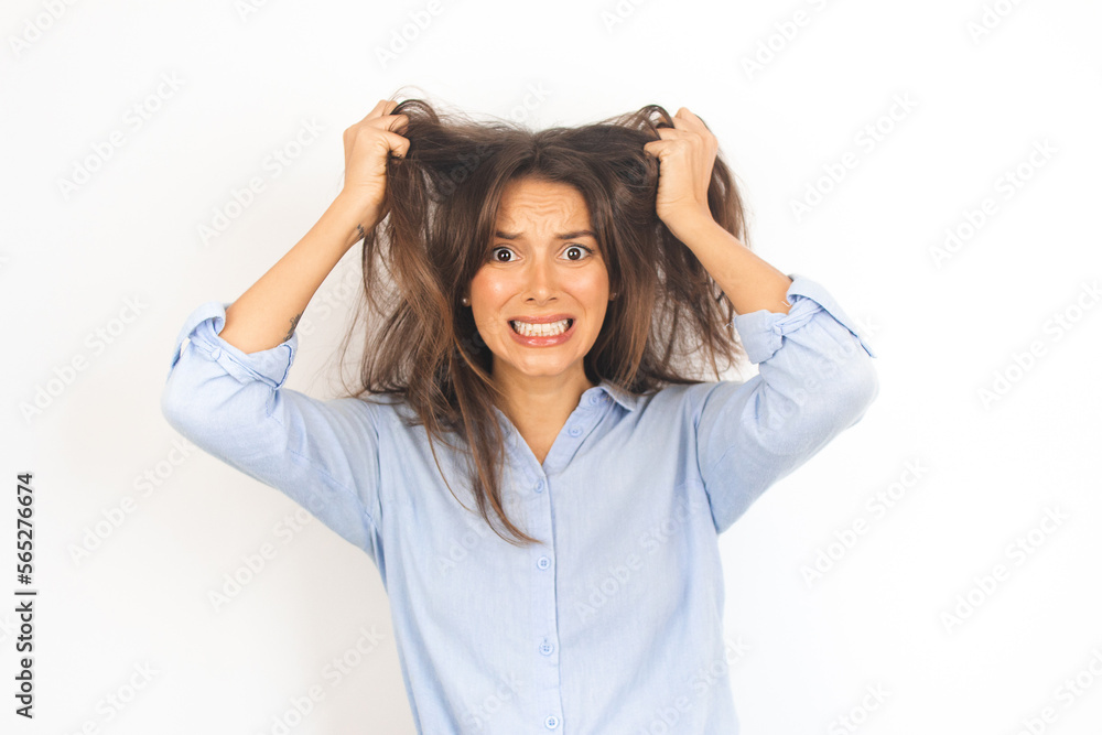 Portrait of a Woman Feeling Stressed and Overwhelmed Burnout Portrait of a Woman Feeling Stressed and Overwhelmed Burnout