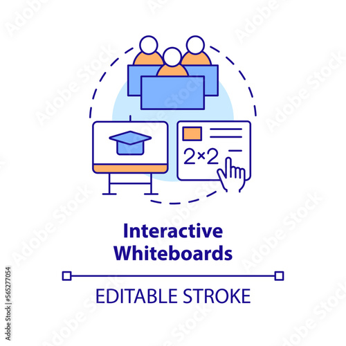 Interactive whiteboards concept icon. Educational application of ICT abstract idea thin line illustration. Isolated outline drawing. Editable stroke. Arial, Myriad Pro-Bold fonts used