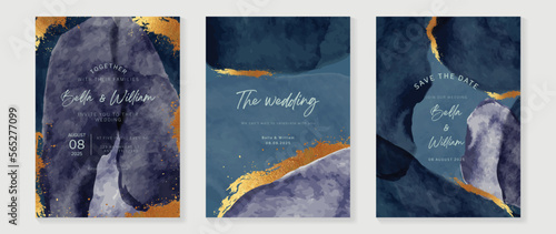 Luxury wedding invitation card background vector set. Abstract glittering golden red brush texture with watercolor template background. Design illustration for wedding and vip cover template, banner.