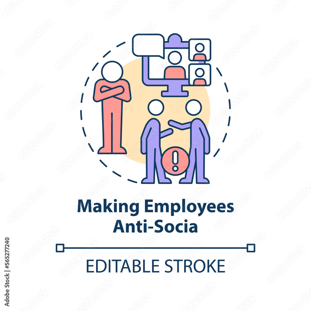 Making employees anti social concept icon. ICT in business disadvantage abstract idea thin line illustration. Isolated outline drawing. Editable stroke. Arial, Myriad Pro-Bold fonts used Making employees anti social concept icon. ICT in business disadvantage abstract idea thin line illustration. Isolated outline drawing. Editable stroke. Arial, Myriad Pro-Bold fonts used