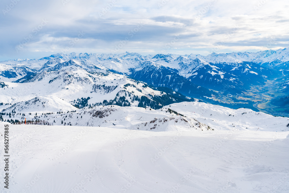 View of wintry landscape from Kitzbuhel Horn mountain in Austrian Alps in Kitzbuhel. Winter in Austria View of wintry landscape from Kitzbuhel Horn mountain in Austrian Alps in Kitzbuhel. Winter in Austria