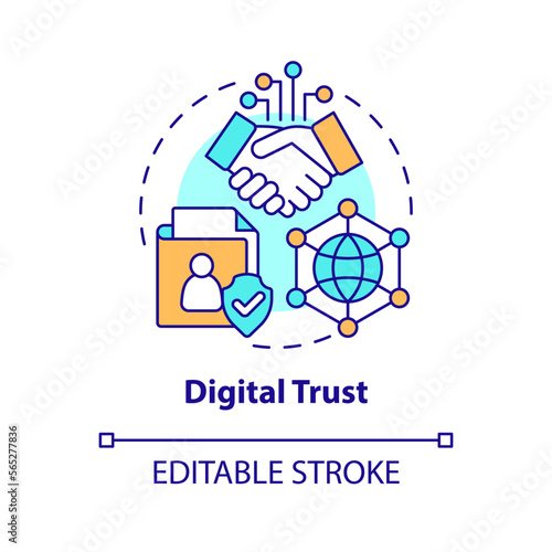 Digital trust concept icon. Data security. Information technology trend abstract idea thin line illustration. Isolated outline drawing. Editable stroke. Arial, Myriad Pro-Bold fonts used