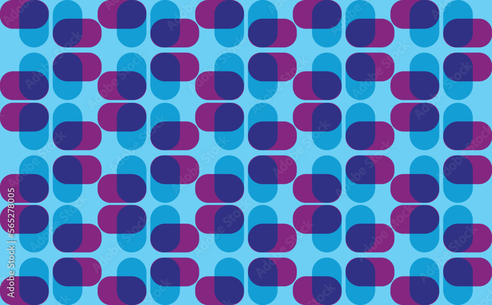 Blue and purple colored overlapping rounded geometric shapes pattern. Abstract background for wallpaper, fabric, prints, cover, poster, template, and card. Blue and purple colored overlapping rounded geometric shapes pattern. Abstract background for wallpaper, fabric, prints, cover, poster, template, and card.