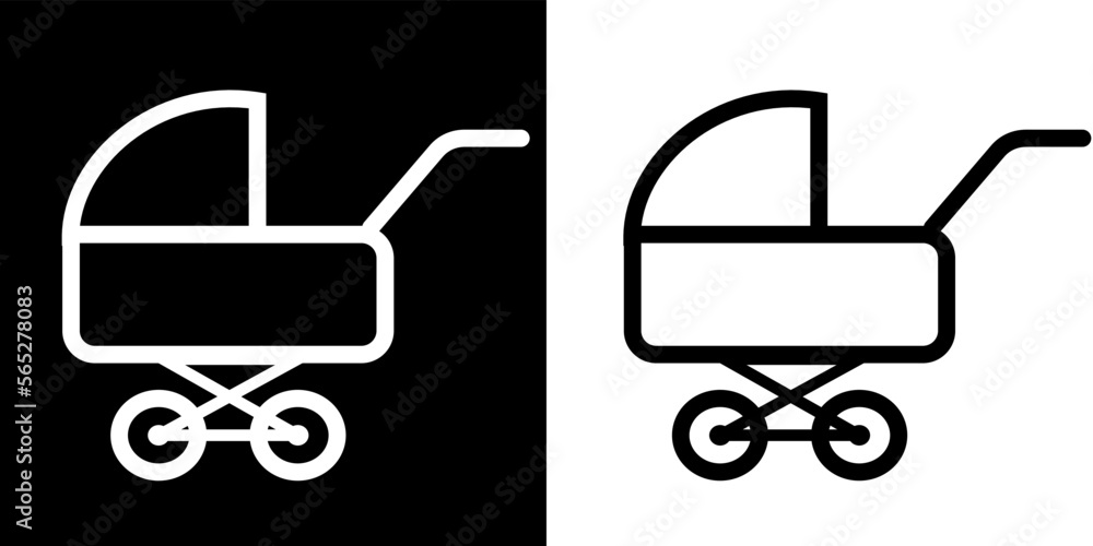 An image of a baby stroller icon, one is black on a white background, the other is white on a black background
An image of a baby stroller icon, one is black on a white background, the other is white on a black background
