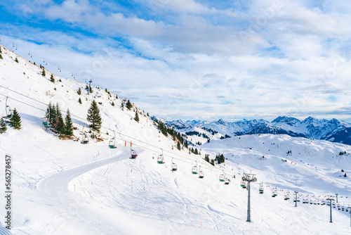 View of wintry landscape from Kitzbuhel Horn mountain in Austrian Alps in Kitzbuhel. Winter in Austria © beataaldridge