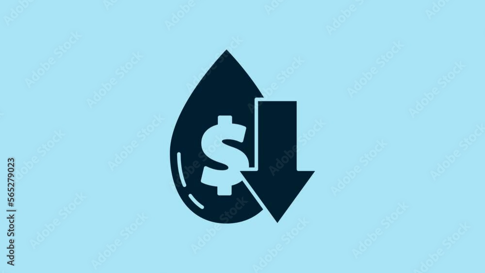 Blue Drop in crude oil price icon isolated on blue background. Oil industry crisis concept. 4K Video motion graphic animation Blue Drop in crude oil price icon isolated on blue background. Oil industry crisis concept. 4K Video motion graphic animation