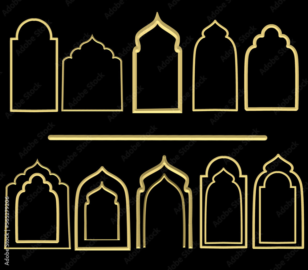 set of modern islamic windows with gold texture Stock Illustration ...