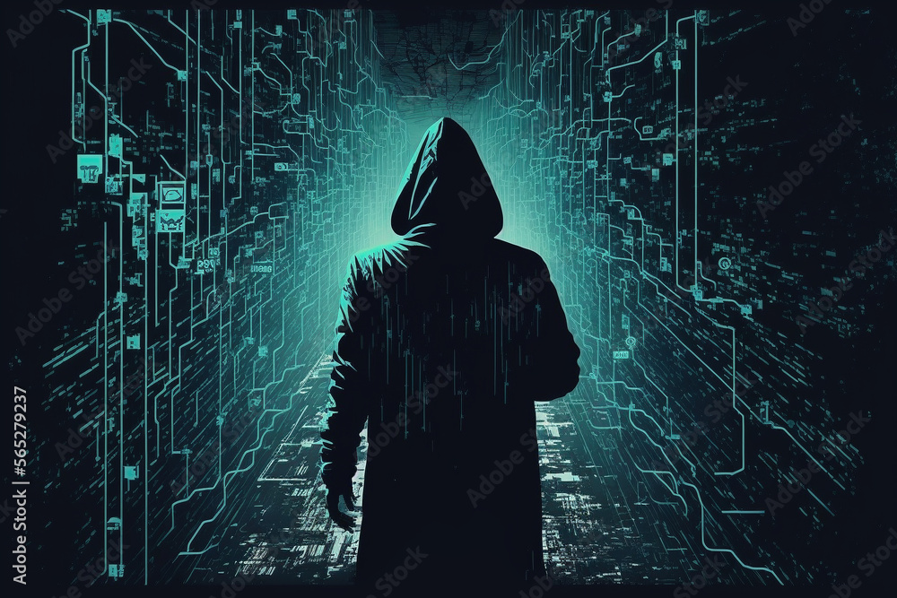 Computer hacker in a hoodie - Generative AI Computer hacker in a hoodie - Generative AI