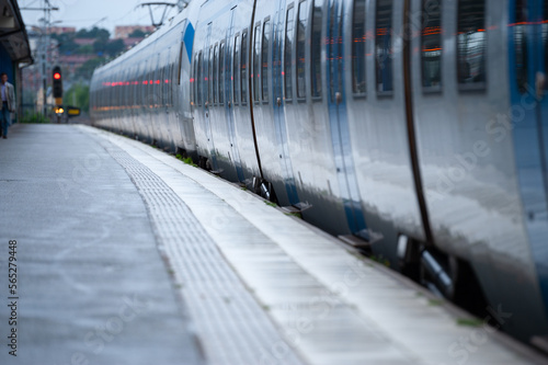 Photography Stockholm commuter train in the evening, empty platform just before departure