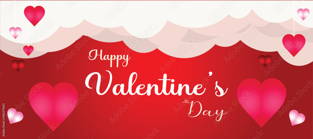 Happy Valentine's Day Banner Template with group cloud And beautiful Calligraphic Text Use For Banner And Social media Post