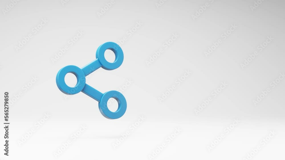 Blue Share 3D Symbol Shape Spinning on a Studio Light Gray Background, Seamless Loop 3D Animation with Copy Space Blue Share 3D Symbol Shape Spinning on a Studio Light Gray Background, Seamless Loop 3D Animation with Copy Space