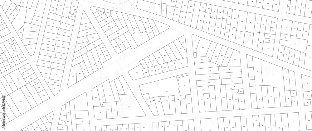 Urbanisme et territoire - plan cadastral avec limites de parcelles d'un centre ville d'une métropole