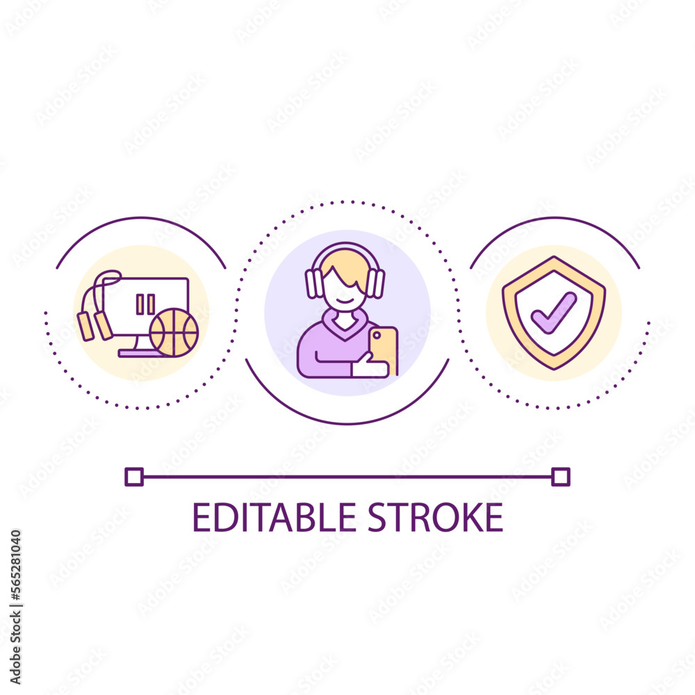 Balance between sports activity and gadget usage loop concept icon. Healthy lifestyle abstract idea thin line illustration. Isolated outline drawing. Editable stroke. Arial font used Balance between sports activity and gadget usage loop concept icon. Healthy lifestyle abstract idea thin line illustration. Isolated outline drawing. Editable stroke. Arial font used