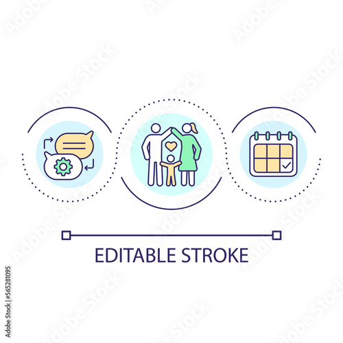 Schedule family events loop concept icon. Setup celebrating of important events. Communication abstract idea thin line illustration. Isolated outline drawing. Editable stroke. Arial font used