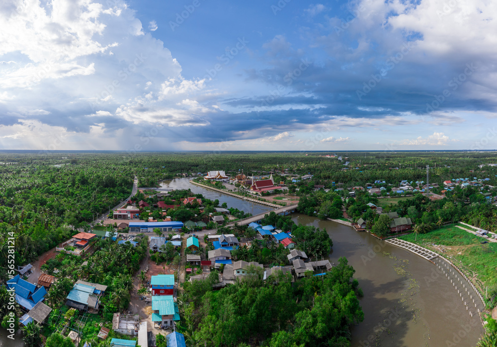 Aerial landscape. Aerial view of Samut Sakhon province, Thailand.