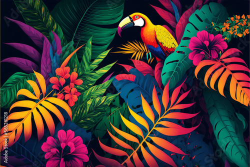 retro color rich funkadelic tropical jungle background - new quality universal colorful joyful holiday stock image illustration design © Serhii