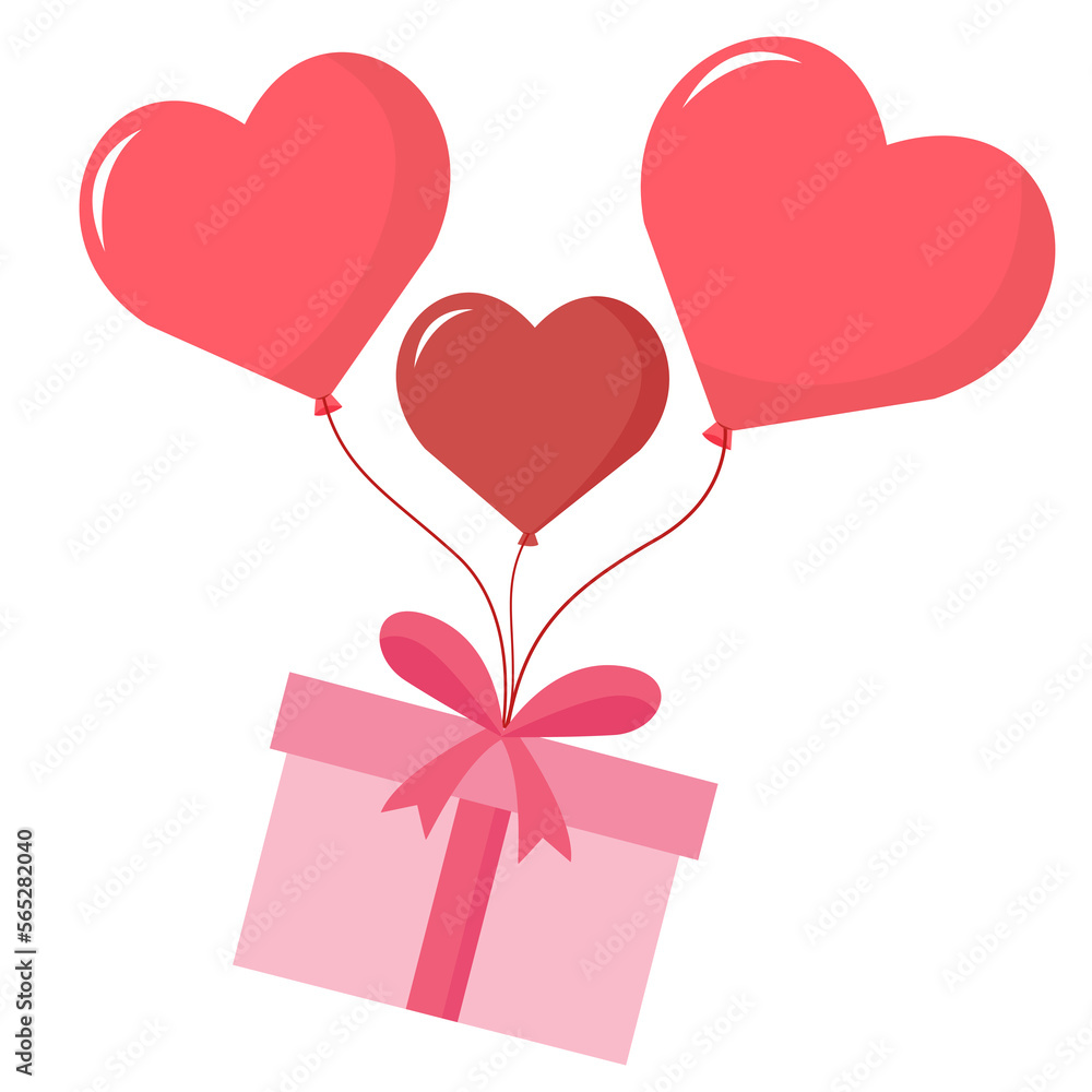Gift box with pink love balloons