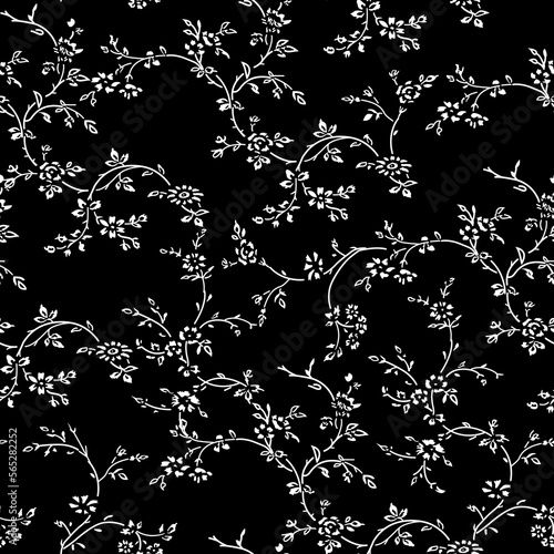 Hand drawn ornamental small ditsy floral doodle seamless pattern background