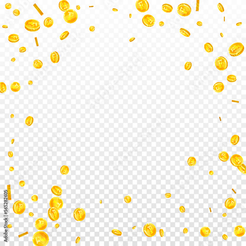 Swiss franc coins falling. Gold scattered CHF
