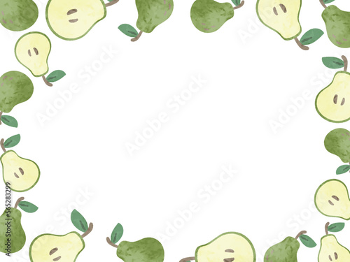 水彩画　かわいい洋梨のイラスト　フレーム背景素材